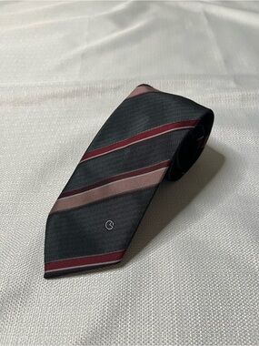 Vintage Goldlion Striped Tie Charcoal Burgundy Old Money Grandpacore Ivy League